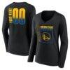 Golden State Warriors Women's Home Court Pop Personalized Name & Number Long Sleeve V-Neck T-Shirt - Black - Front View