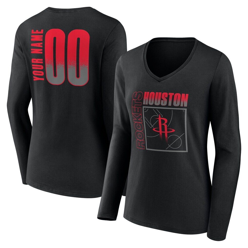 Houston Rockets Women's Home Court Pop Personalized Name & Number Long Sleeve V-Neck T-Shirt