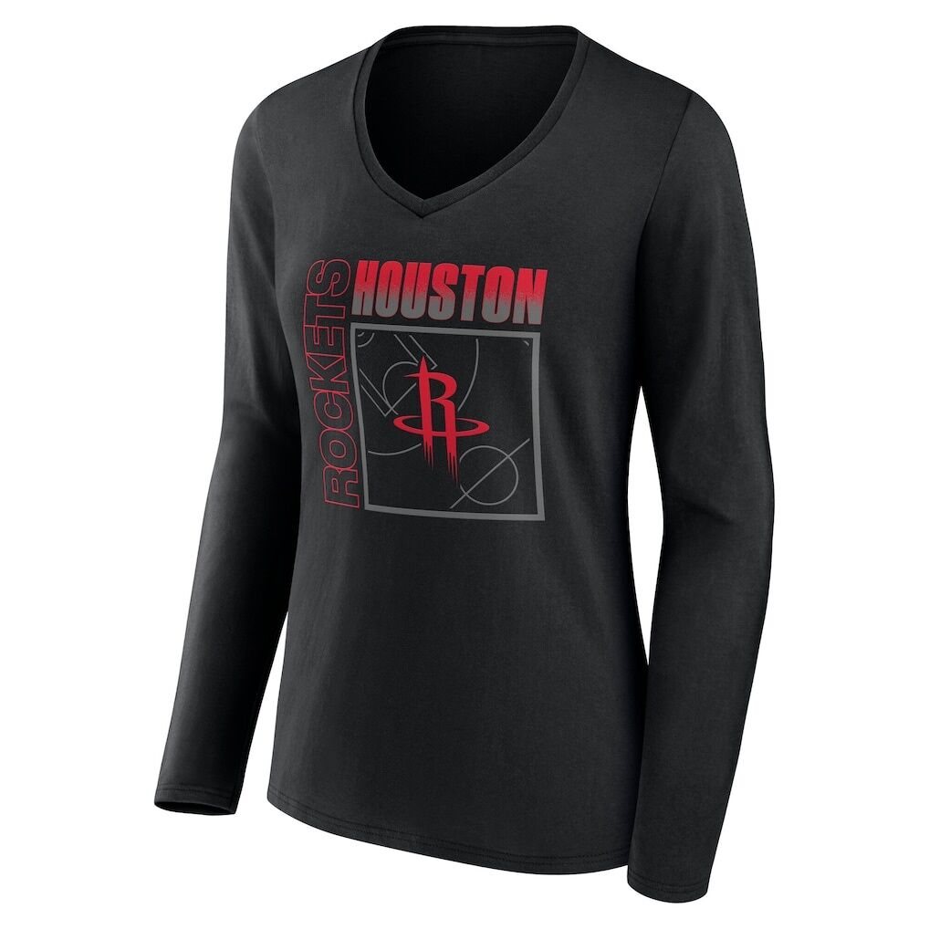 Houston Rockets Women's Home Court Pop Personalized Name & Number Long Sleeve V-Neck T-Shirt