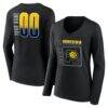 Indiana Pacers Women's Home Court Pop Personalized Name & Number Long Sleeve V-Neck T-Shirt - Black - Front View
