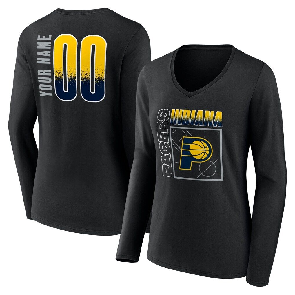 Indiana Pacers Women's Home Court Pop Personalized Name & Number Long Sleeve V-Neck T-Shirt