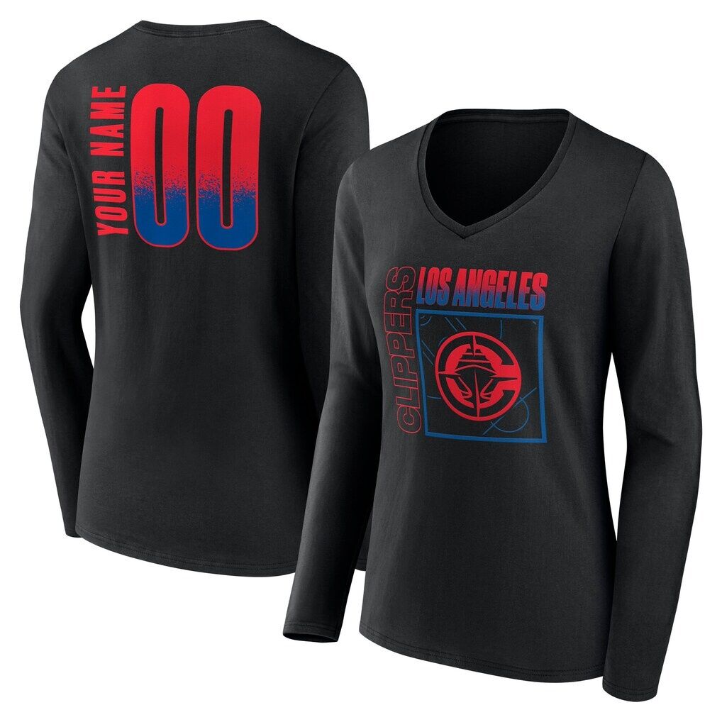 LA Clippers Women's Home Court Pop Personalized Name & Number Long Sleeve V-Neck T-Shirt