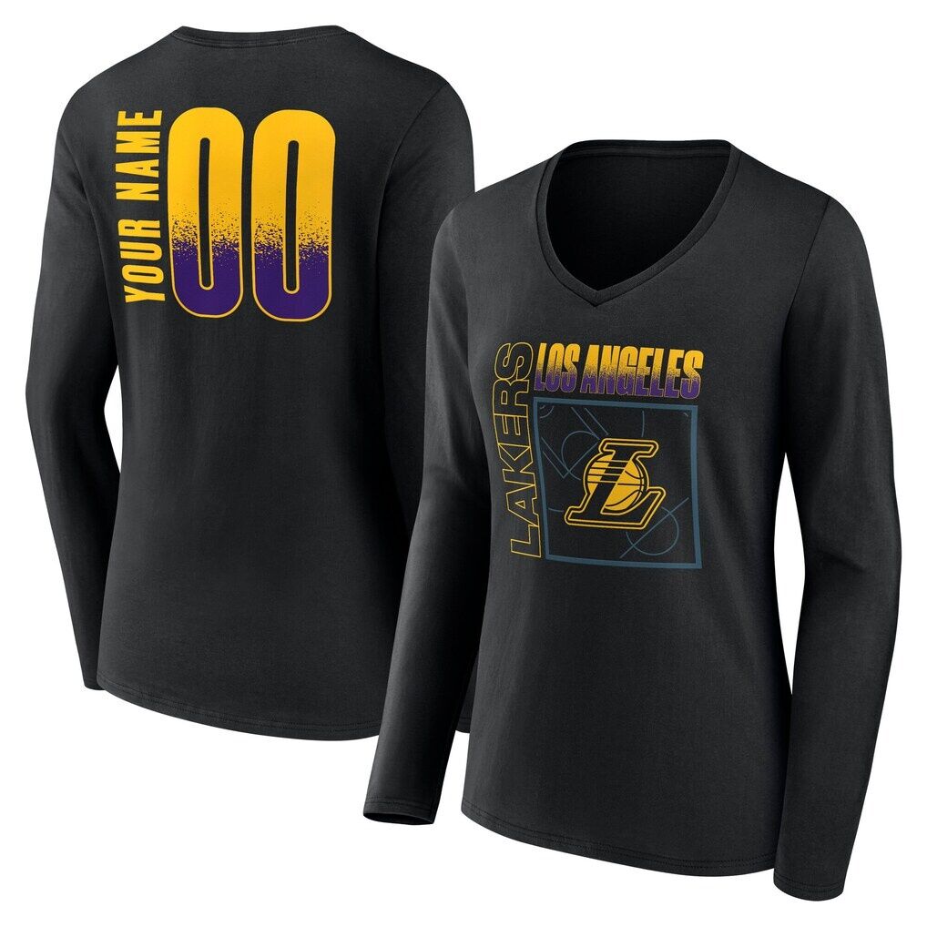 Los Angeles Lakers Women's Home Court Pop Personalized Name & Number Long Sleeve V-Neck T-Shirt