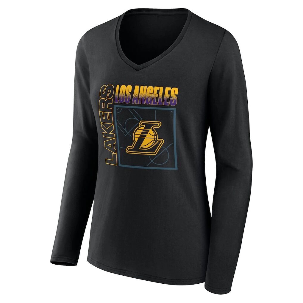 Los Angeles Lakers Women's Home Court Pop Personalized Name & Number Long Sleeve V-Neck T-Shirt