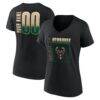 Milwaukee Bucks Women's Home Court Pop Personalized Name & Number V-Neck T-Shirt - Black - Front View