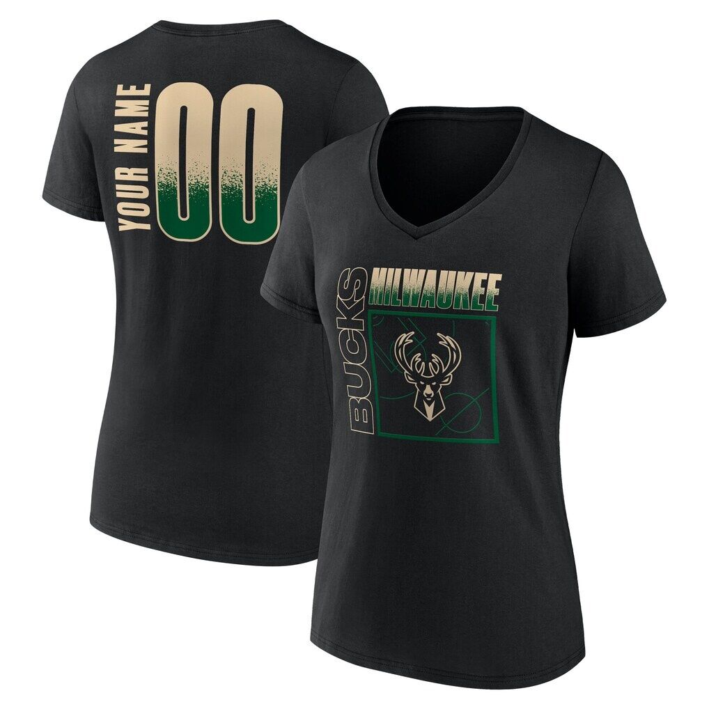 Milwaukee Bucks Women's Home Court Pop Personalized Name & Number V-Neck T-Shirt