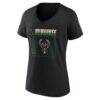 Milwaukee Bucks Women's Home Court Pop Personalized Name & Number V-Neck T-Shirt - Black - Side View