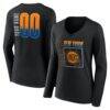 New York Knicks Women's Home Court Pop Personalized Name & Number Long Sleeve V-Neck T-Shirt - Black - Front View