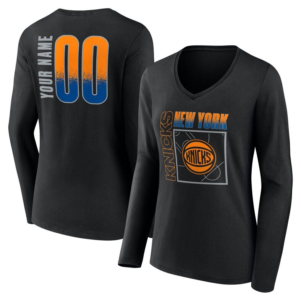 New York Knicks Women's Home Court Pop Personalized Name & Number Long Sleeve V-Neck T-Shirt