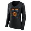 New York Knicks Women's Home Court Pop Personalized Name & Number Long Sleeve V-Neck T-Shirt - Black - Side View
