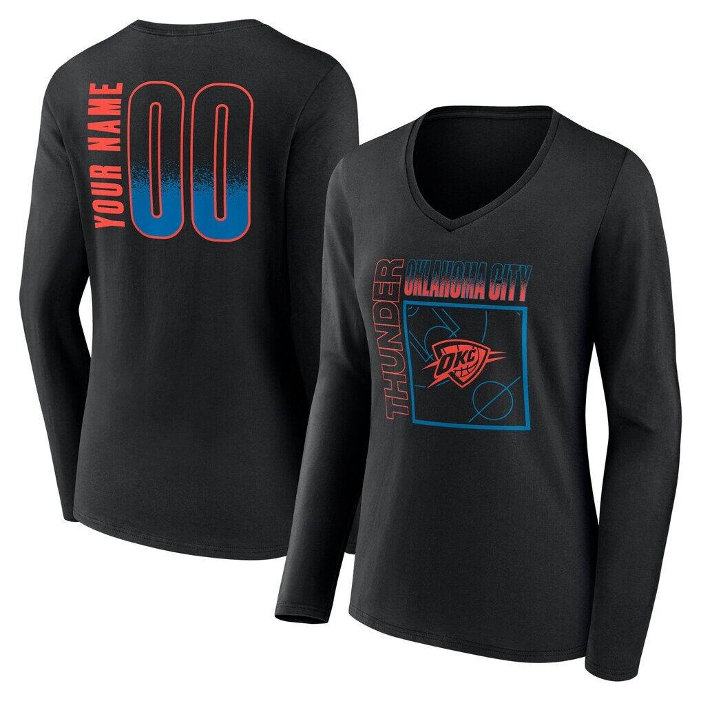Oklahoma City Thunder Women's Home Court Pop Personalized Name & Number Long Sleeve V-Neck T-Shirt