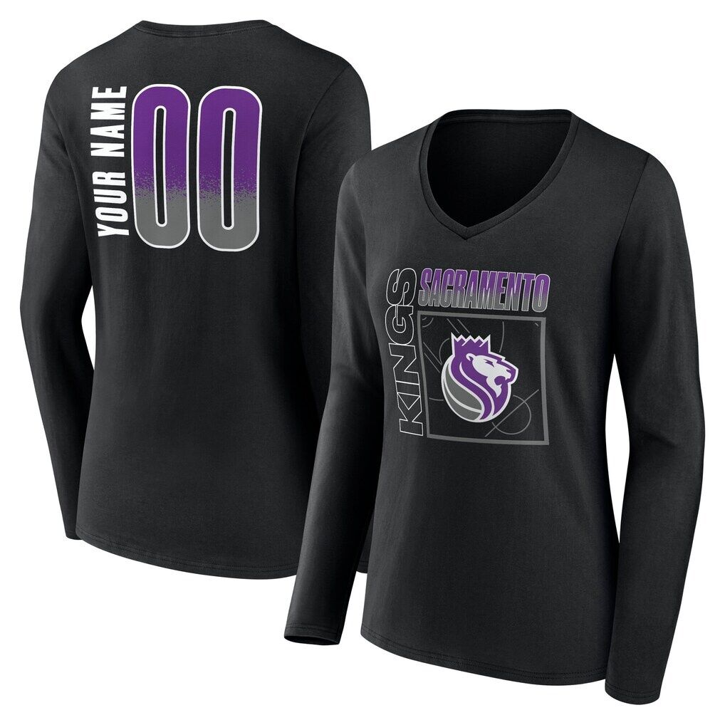 Sacramento Kings Women's Home Court Pop Personalized Name & Number Long Sleeve V-Neck T-Shirt