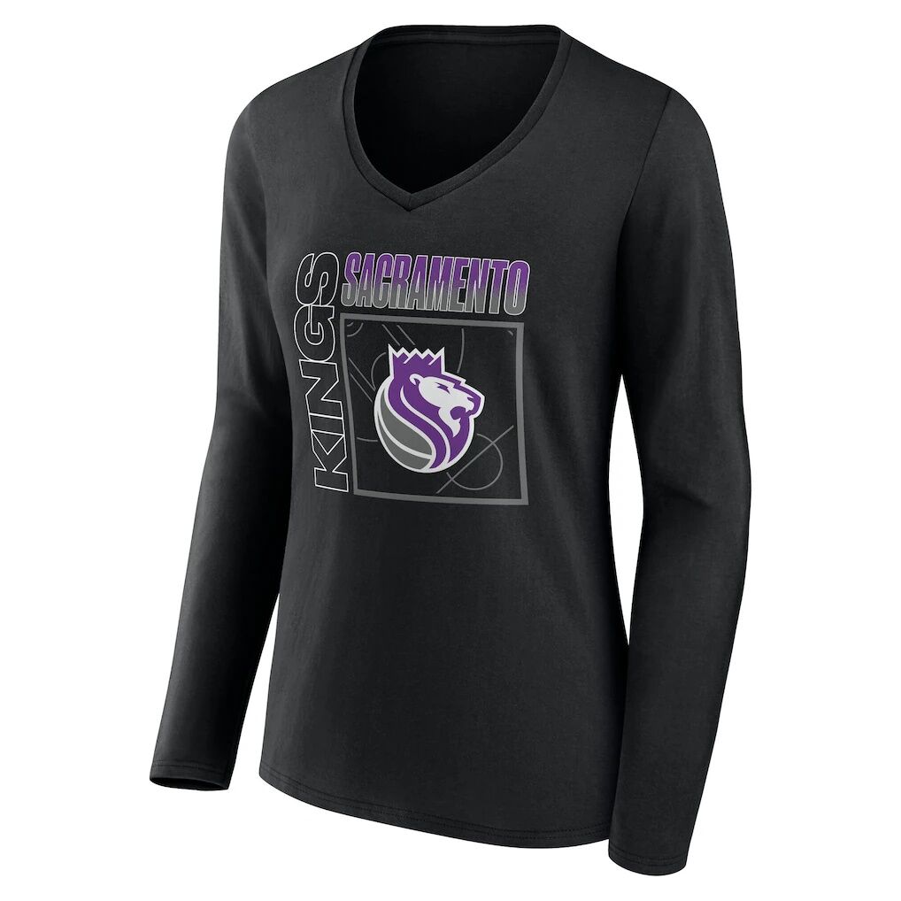 Sacramento Kings Women's Home Court Pop Personalized Name & Number Long Sleeve V-Neck T-Shirt