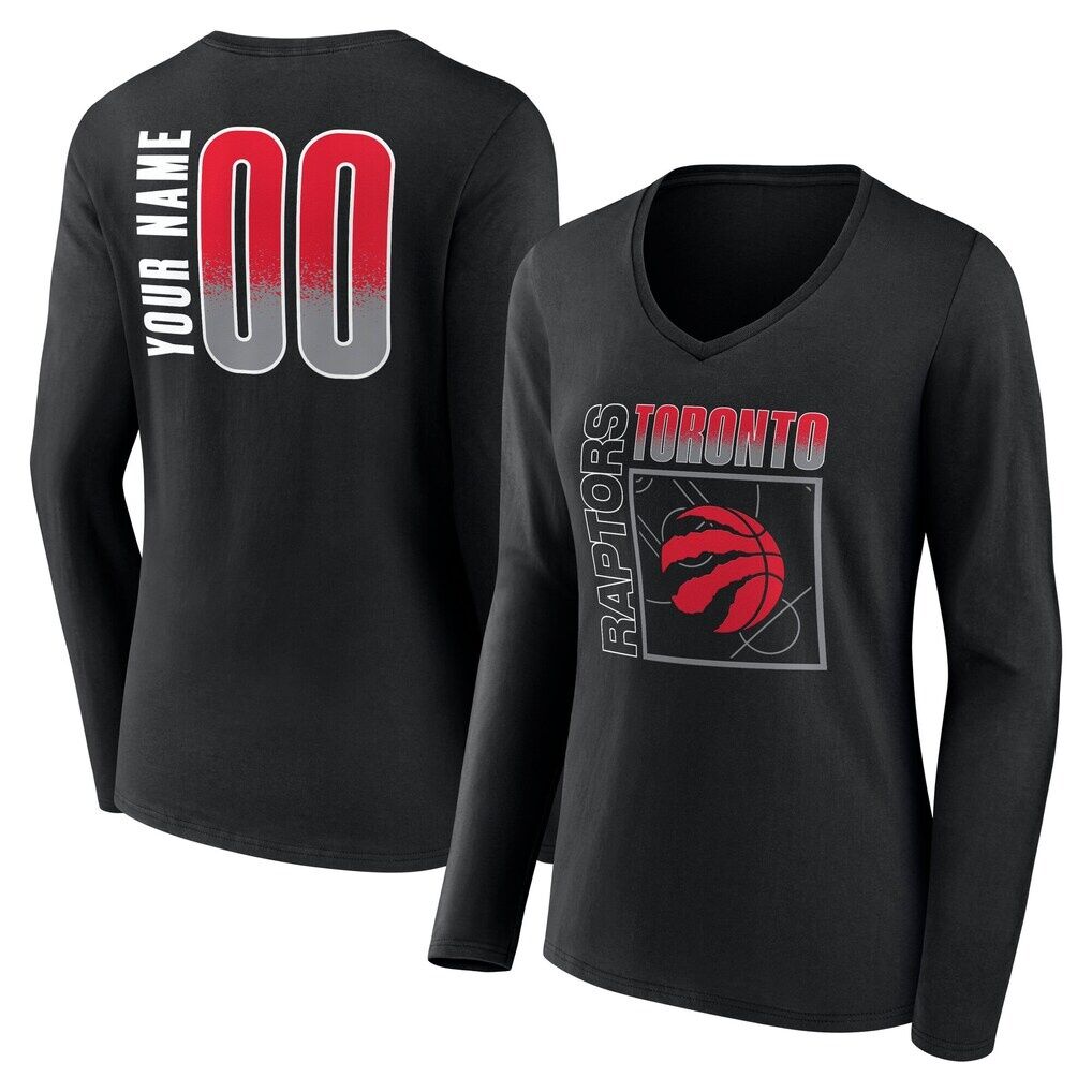 Toronto Raptors Women's Home Court Pop Personalized Name & Number Long Sleeve V-Neck T-Shirt