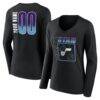 Utah Jazz Women's Home Court Pop Personalized Name & Number Long Sleeve V-Neck T-Shirt - Black - Front View