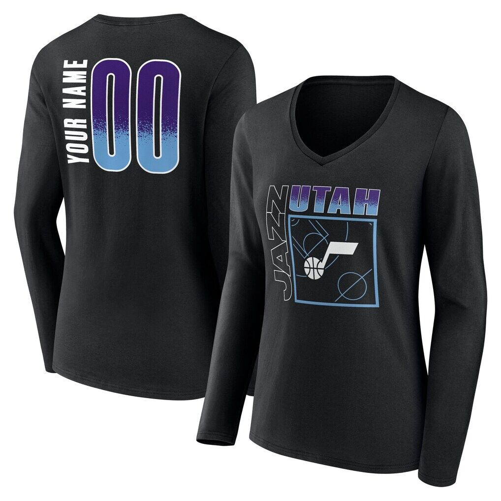 Utah Jazz Women's Home Court Pop Personalized Name & Number Long Sleeve V-Neck T-Shirt