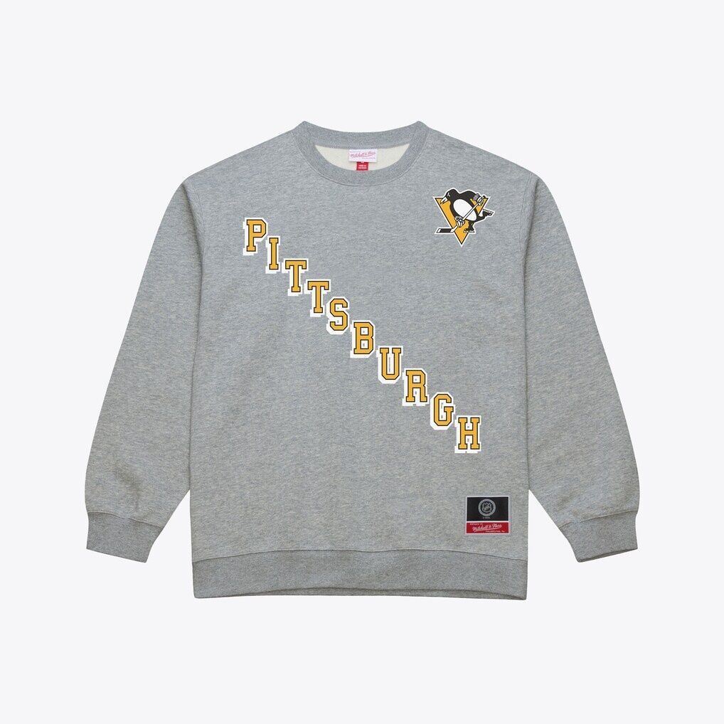 Pittsburgh Penguins Mitchell & Ness Core Wordmark Fleece Sweatshirt - Heather Gray
