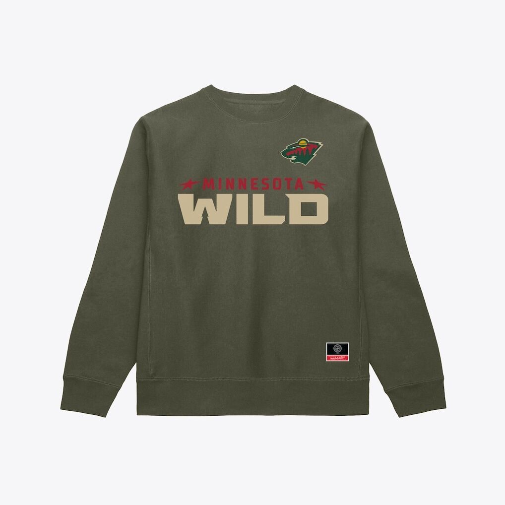 Minnesota Wild Mitchell & Ness Core Wordmark Fleece Sweatshirt - Olive