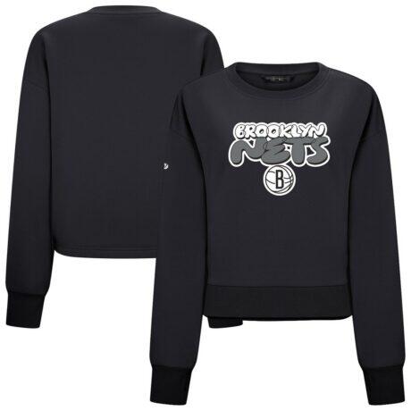 Brooklyn Nets Levelwear Women's Judd Bloop Cropped Sweatshirt - Black - Front View