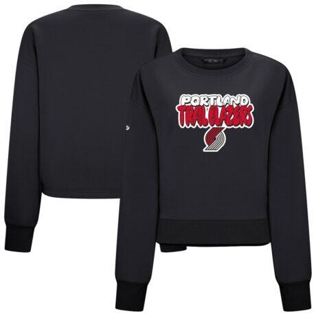 Portland Trail Blazers Levelwear Women's Judd Bloop Cropped Sweatshirt - Black - Front View