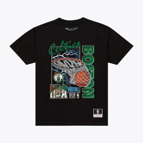 Boston Celtics Mitchell & Ness Lightning Swish T-Shirt - Black - Front View
