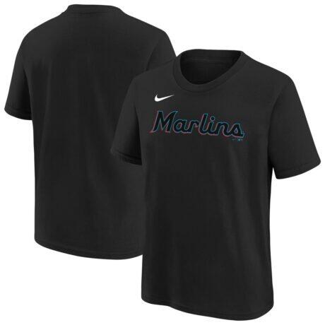 Miami Marlins Nike Youth Wordmark T-Shirt - Black - Front View