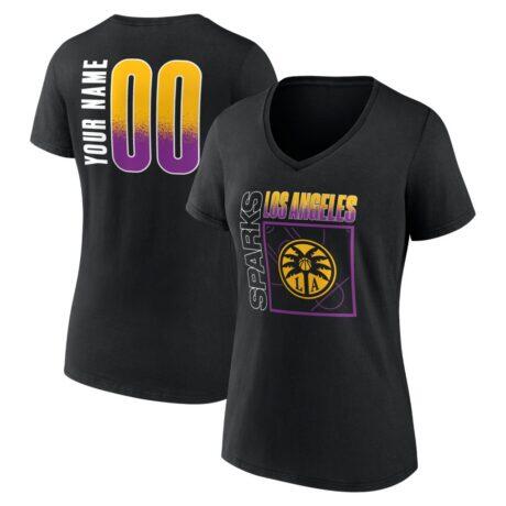 Los Angeles Sparks Women's Home Court Pop Personalized Name & Number V-Neck T-Shirt - Black - Front View
