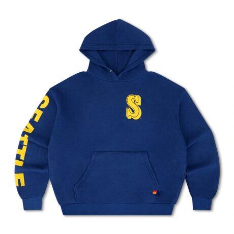 Seattle Mariners Aviator Nation x MLB Unisex Relaxed Tri-Blend Hoodie - Navy - Front View