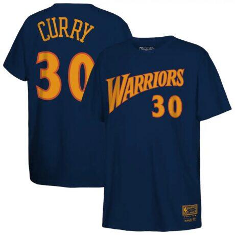 Stephen Curry Golden State Warriors Mitchell & Ness Youth Hardwood Classics Name & Number T-Shirt - Navy - Front View