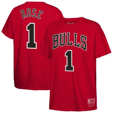 Derrick Rose Chicago Bulls Mitchell & Ness Youth Hardwood Classics Name & Number T-Shirt - Red - Front View