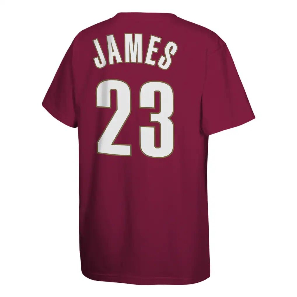 LeBron James Cleveland Cavaliers Mitchell & Ness Youth Hardwood Classics Name & Number T-Shirt  – Wine
