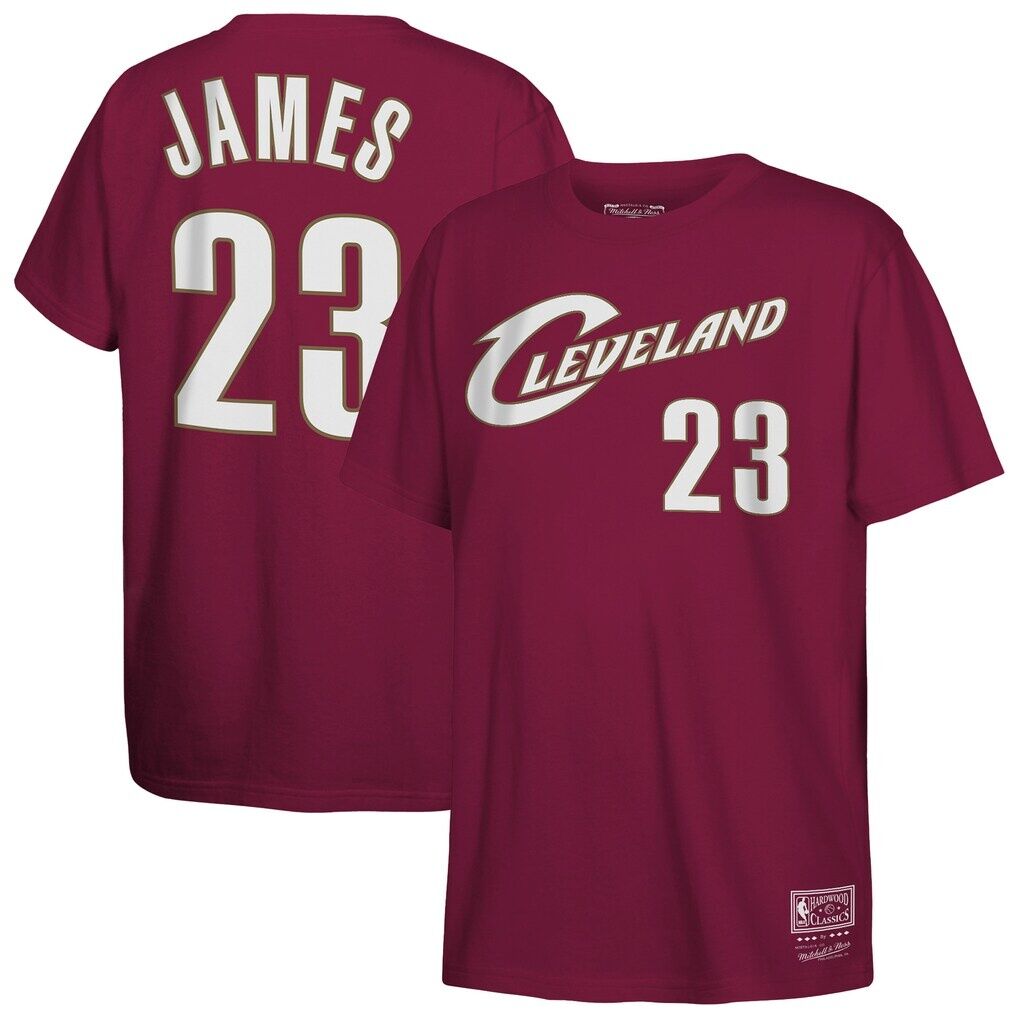 LeBron James Cleveland Cavaliers Mitchell & Ness Youth Hardwood Classics Name & Number T-Shirt  – Wine