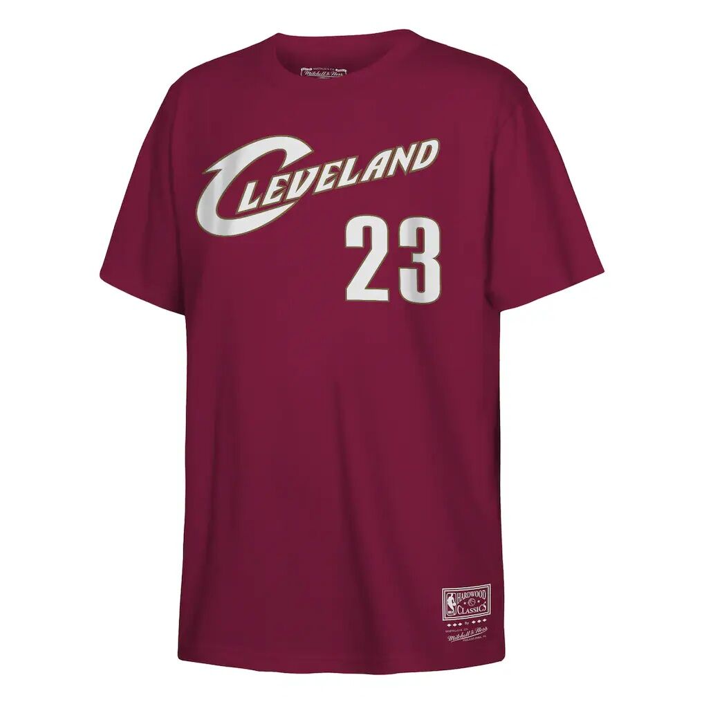 LeBron James Cleveland Cavaliers Mitchell & Ness Youth Hardwood Classics Name & Number T-Shirt  – Wine