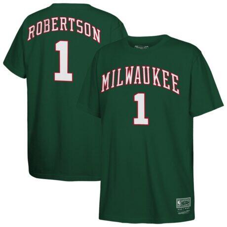 Oscar Robertson Milwaukee Bucks Mitchell & Ness Youth Hardwood Classics Name & Number T-Shirt - - Front View