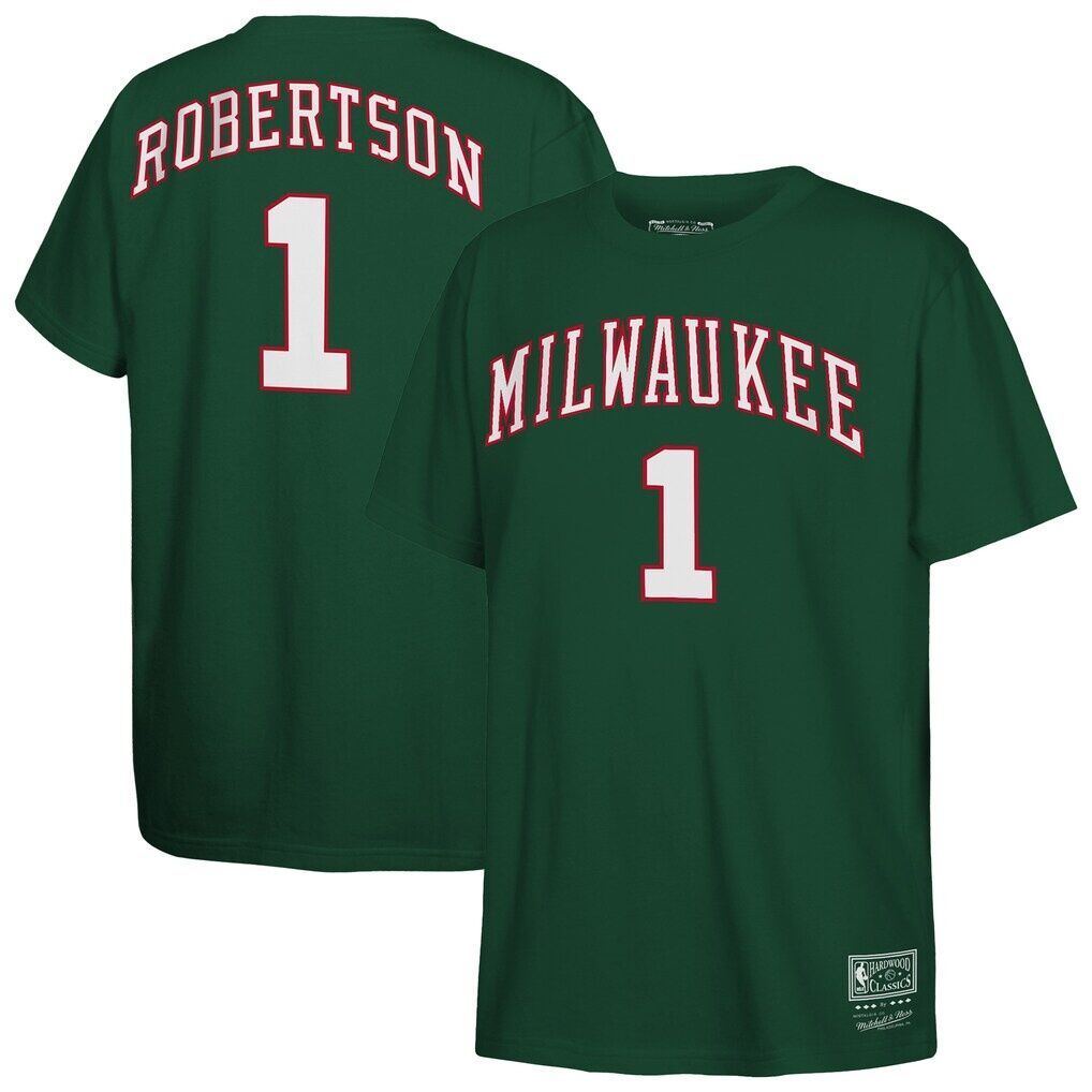 Oscar Robertson Milwaukee Bucks Mitchell & Ness Youth Hardwood Classics Name & Number T-Shirt  - Hunter Green