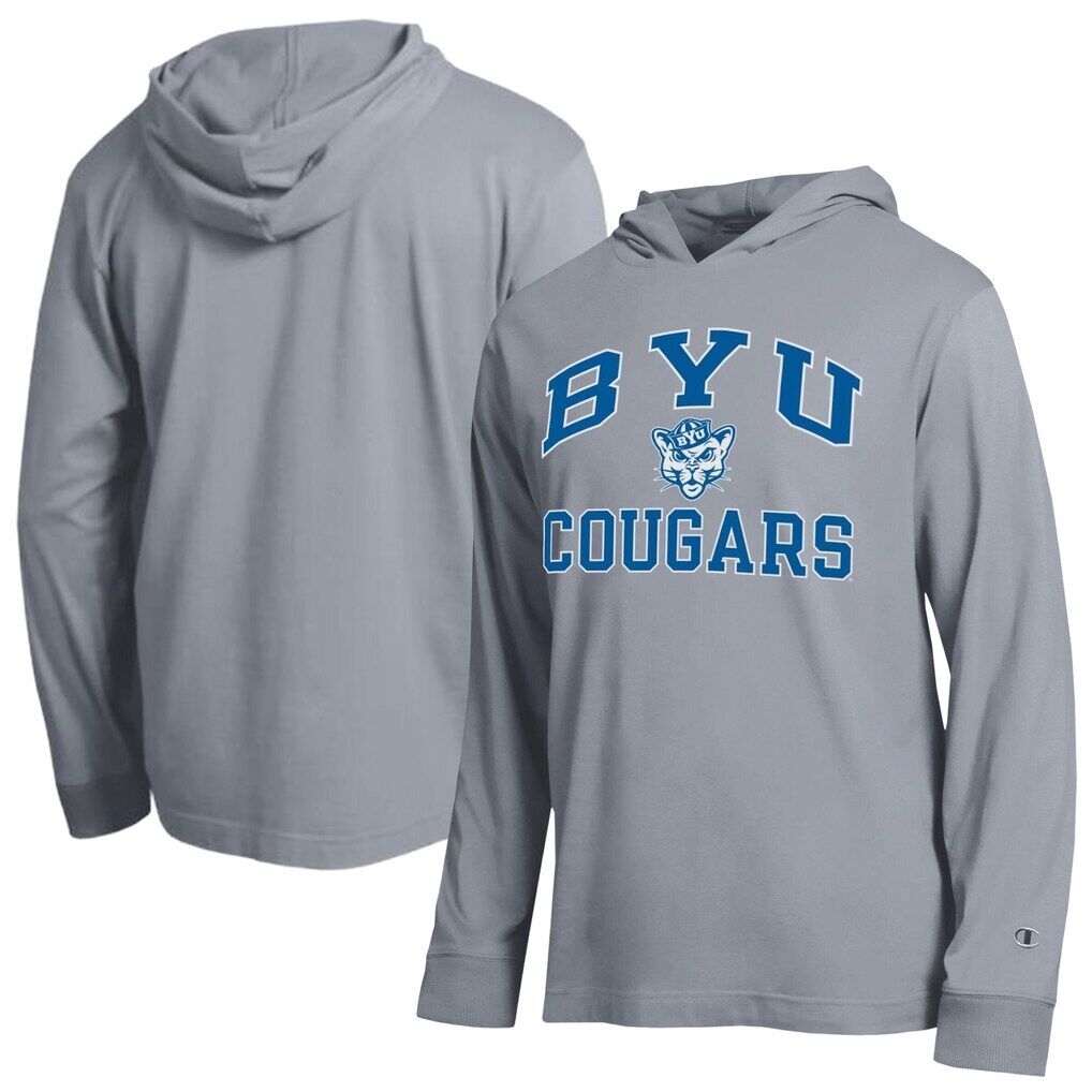 BYU Cougars Champion High Motor All-Star Long Sleeve Hooded T-Shirt - Heather Gray
