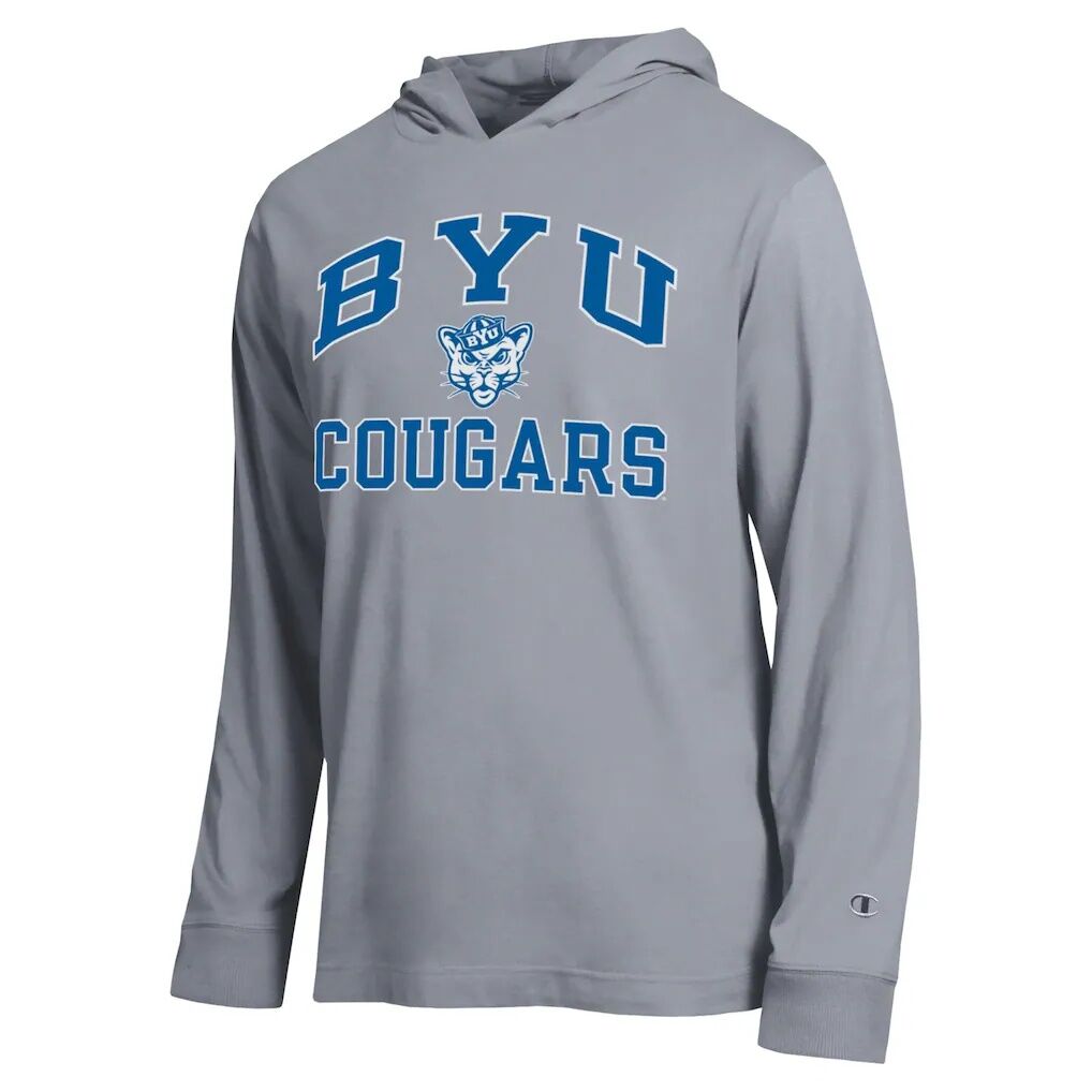 BYU Cougars Champion High Motor All-Star Long Sleeve Hooded T-Shirt - Heather Gray