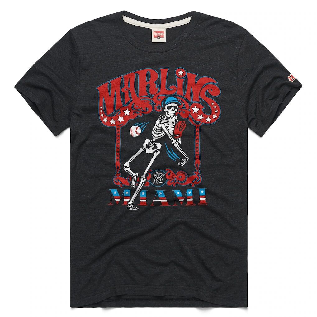 Miami Marlins Homage Unisex MLB x Grateful Dead x Americana Tri-Blend T-Shirt