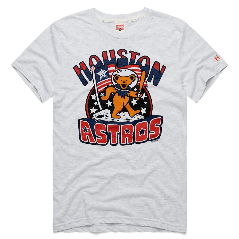 Houston Astros Homage Unisex MLB x Grateful Dead x Americana Tri-Blend T-Shirt – Ash