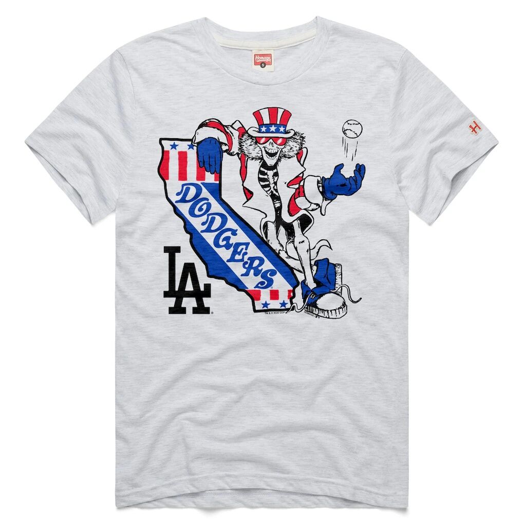 Los Angeles Dodgers Homage Unisex MLB x Grateful Dead x Americana Tri-Blend T-Shirt – Ash