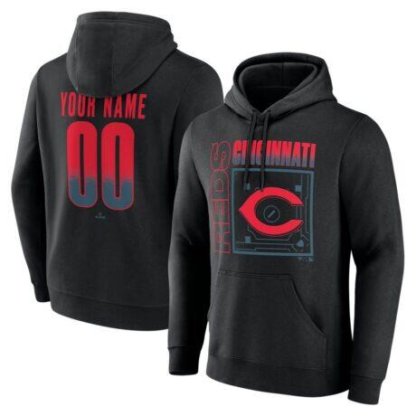Cincinnati Reds Big & Tall Home Field Pop Personalized Name & Number Hoodie - Black - Front View