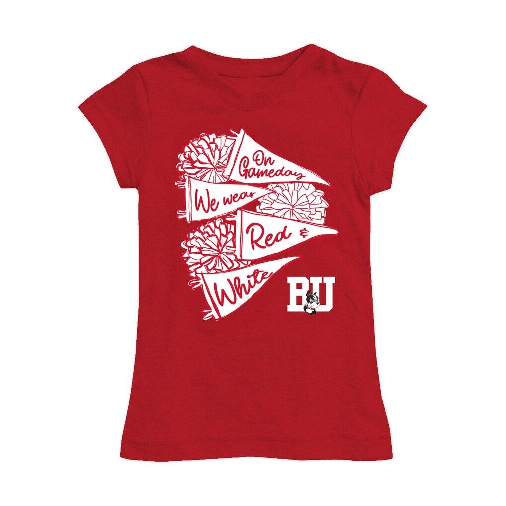 Boston University Vive La Fete Girls Youth Game Day Spirit Cheer Fitted T-Shirt - Scarlet