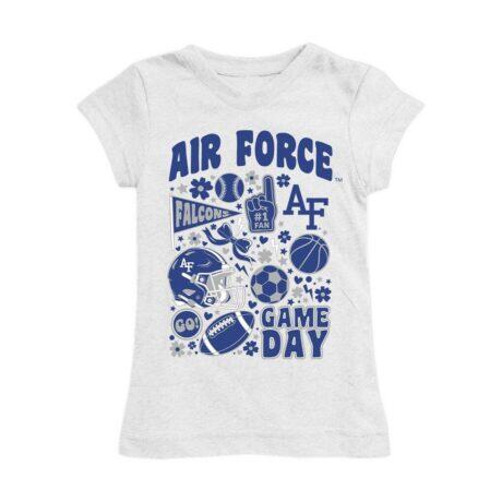 Air Force Falcons Vive La Fete Girls Toddler All-Star Game Day Sports Fitted T-Shirt - White - Front View