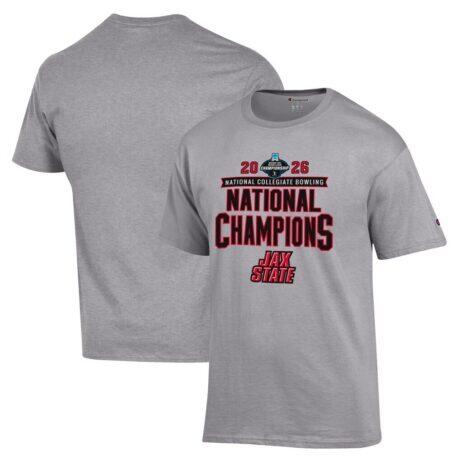Jacksonville State Gamecocks Champion Unisex 2026 NCAA Bowling National Champions T-Shirt - Gray - Front View