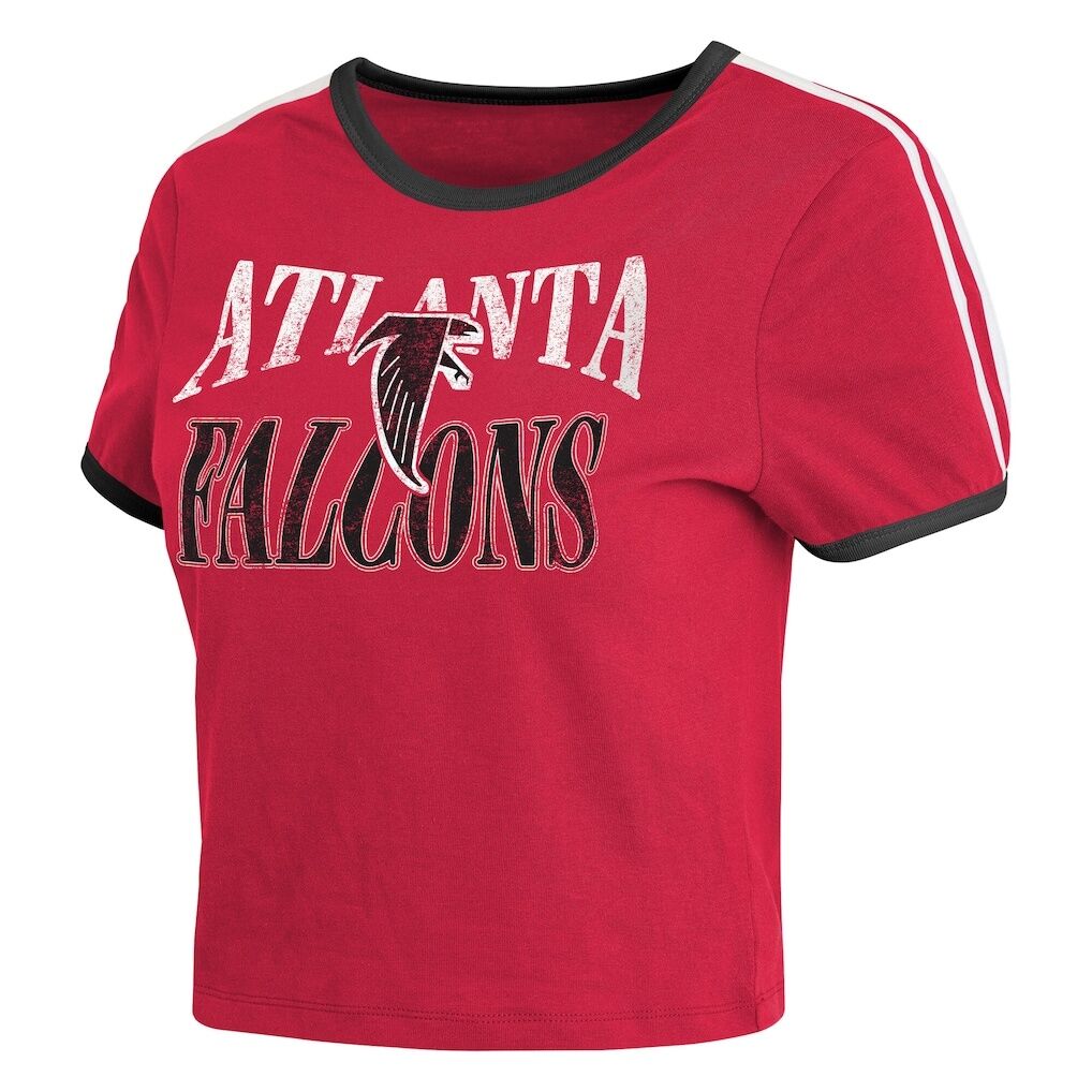 Atlanta Falcons WEAR by Erin Andrews Women's Cropped Throwback Ringer Baby T-Shirt