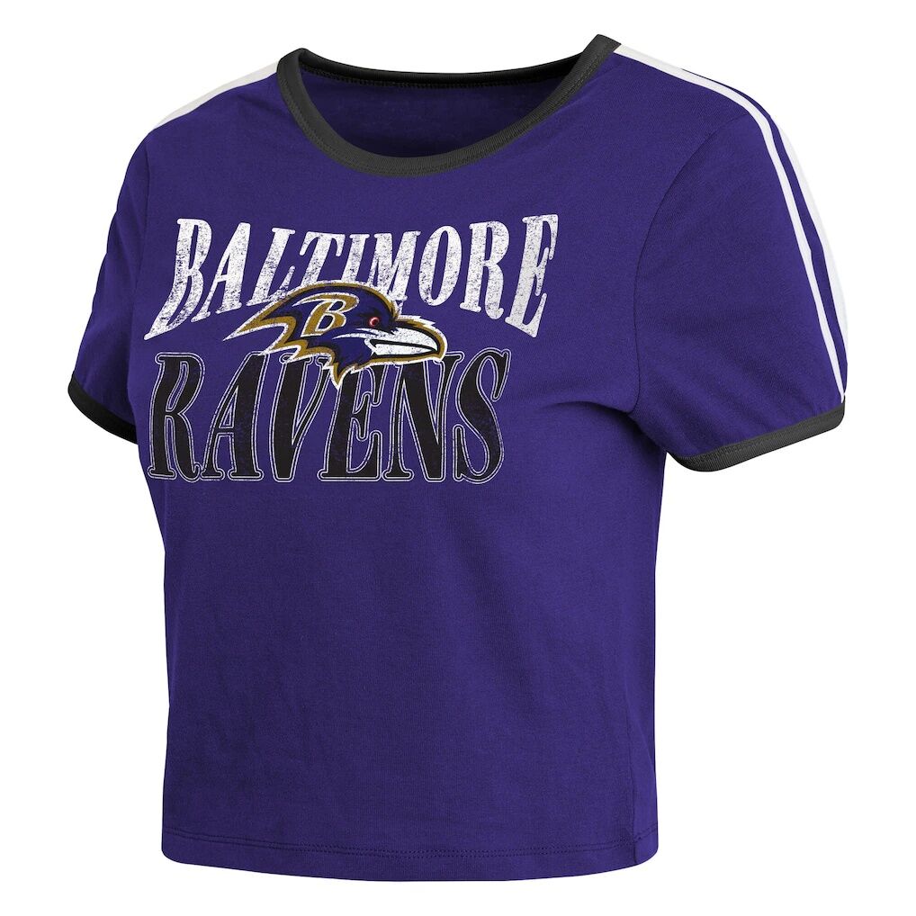 Baltimore Ravens WEAR by Erin Andrews Women's Cropped Throwback Ringer Baby T-Shirt