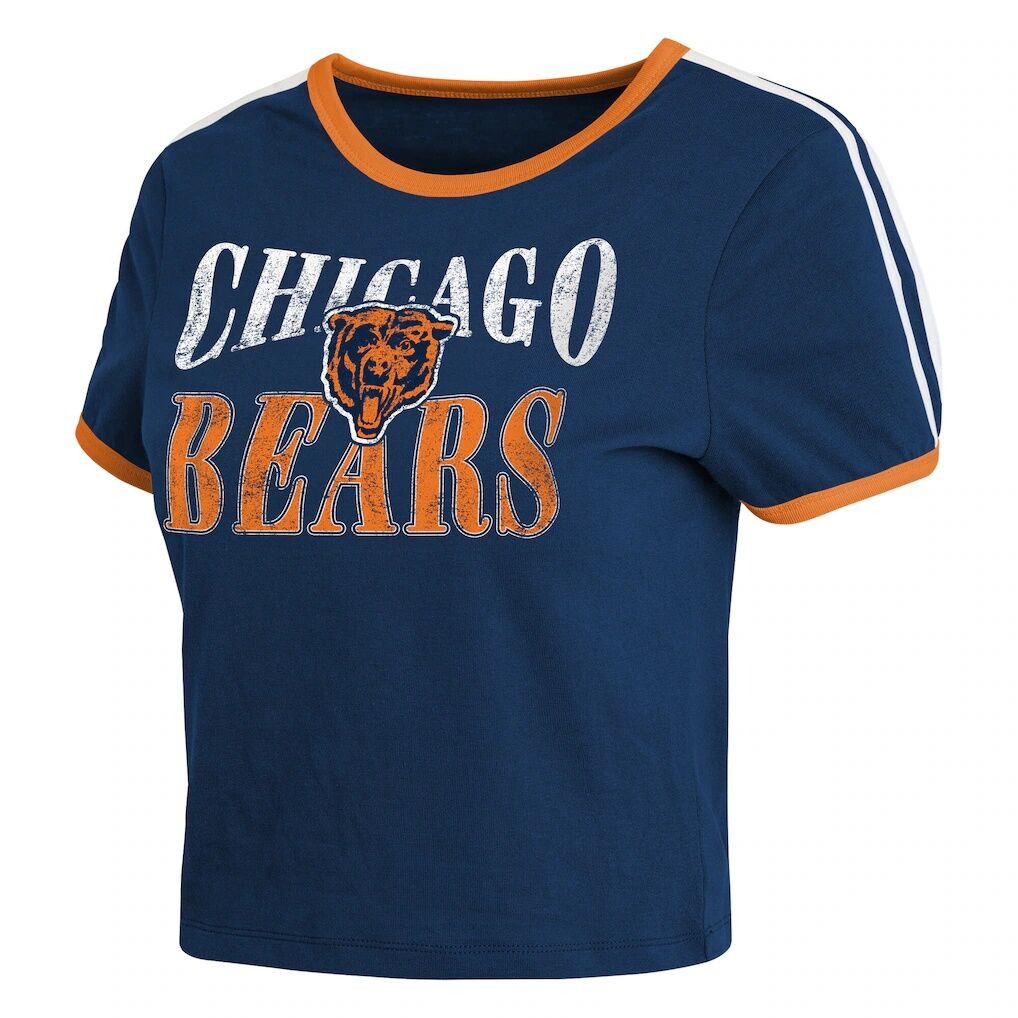 Chicago Bears WEAR by Erin Andrews Women's Cropped Throwback Ringer Baby T-Shirt