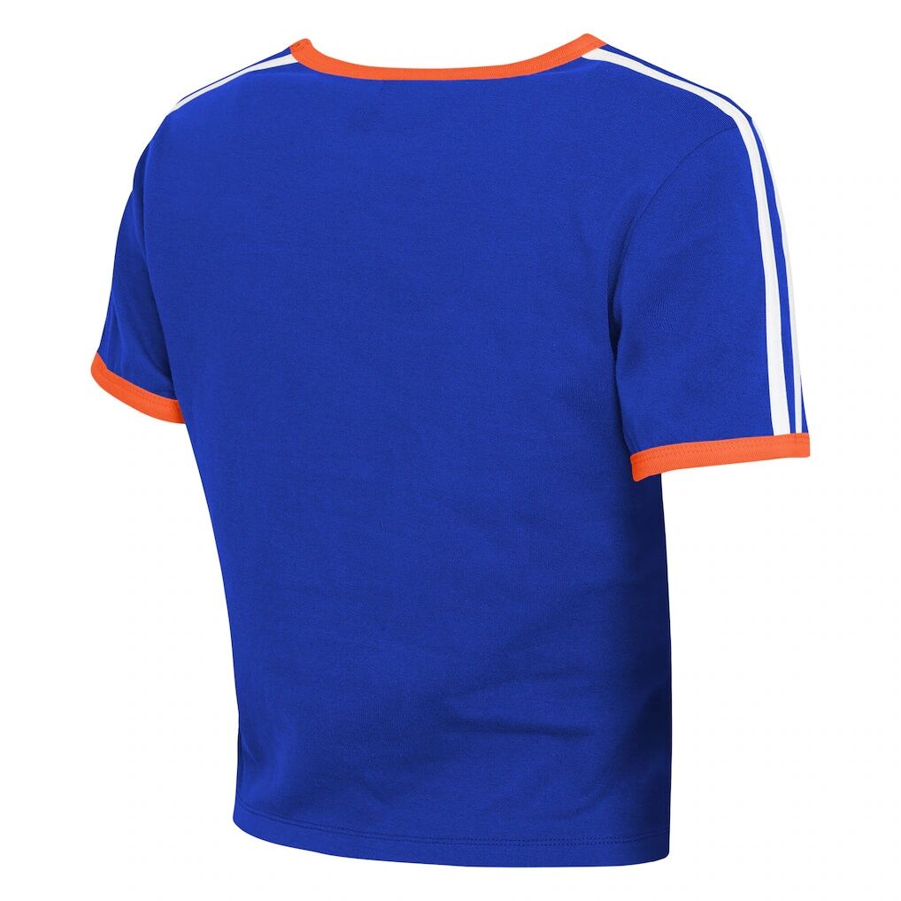 Denver Broncos WEAR by Erin Andrews Women's Cropped Throwback Ringer Baby T-Shirt - Royal