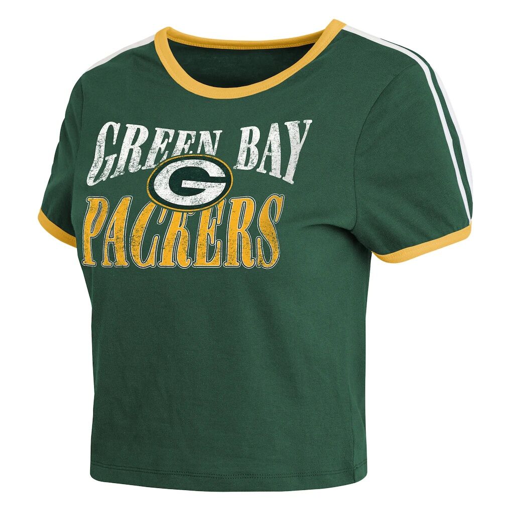 Green Bay Packers WEAR by Erin Andrews Women's Cropped Throwback Ringer Baby T-Shirt