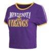 Minnesota Vikings WEAR by Erin Andrews Women's Cropped Throwback Ringer Baby T-Shirt - Purple - Detail View